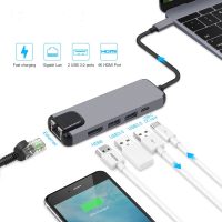 AT Type C to 5-in-1 Adaptor HDMI +RJ45(1Gbps) + USB3.0*2 + Type C (PD)