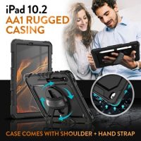 iPad 10.2 Rugged Case -AA1 with Stand. PET Front Protector + Bumper