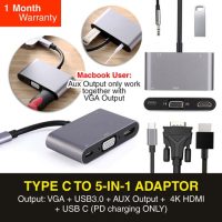 USB Type C to 5in1 / 4in1 Adaptor PD Charging Only+USB3.0+4K HDMI-Compatible[Aux Output Optional]